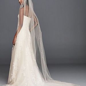 BEADED FLORAL CATHEDRAL VEIL WTIH SCALLOP EDGE